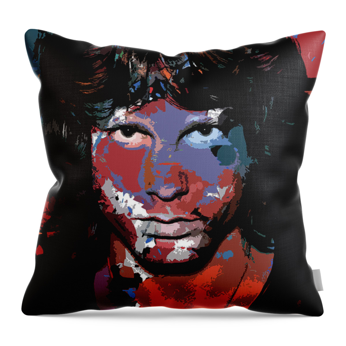 Psychedelic Throw Pillow featuring the digital art Jim Morrison psychedelic portrait by Movie World Posters