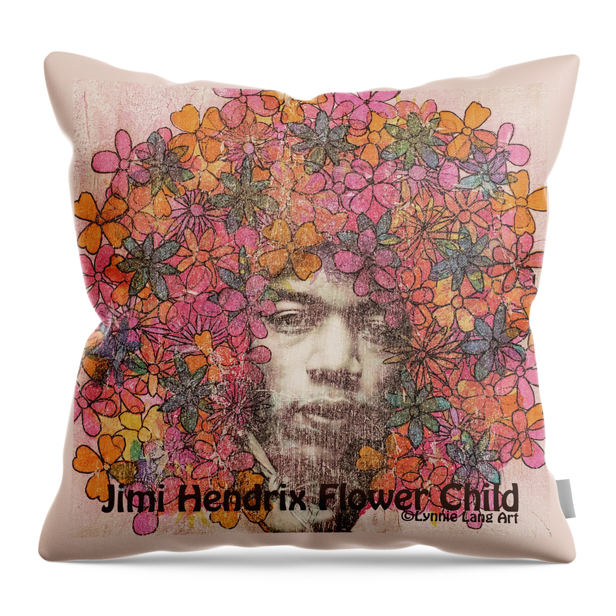 Jimi Throw Pillow featuring the painting Jimi Hendrix by Lynnie Lang