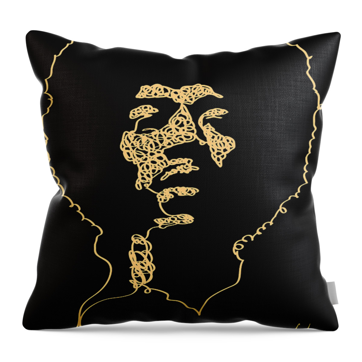 Jimi Hendrix Throw Pillow featuring the drawing Jimi - one line drawing portrait by Vart. by Vart