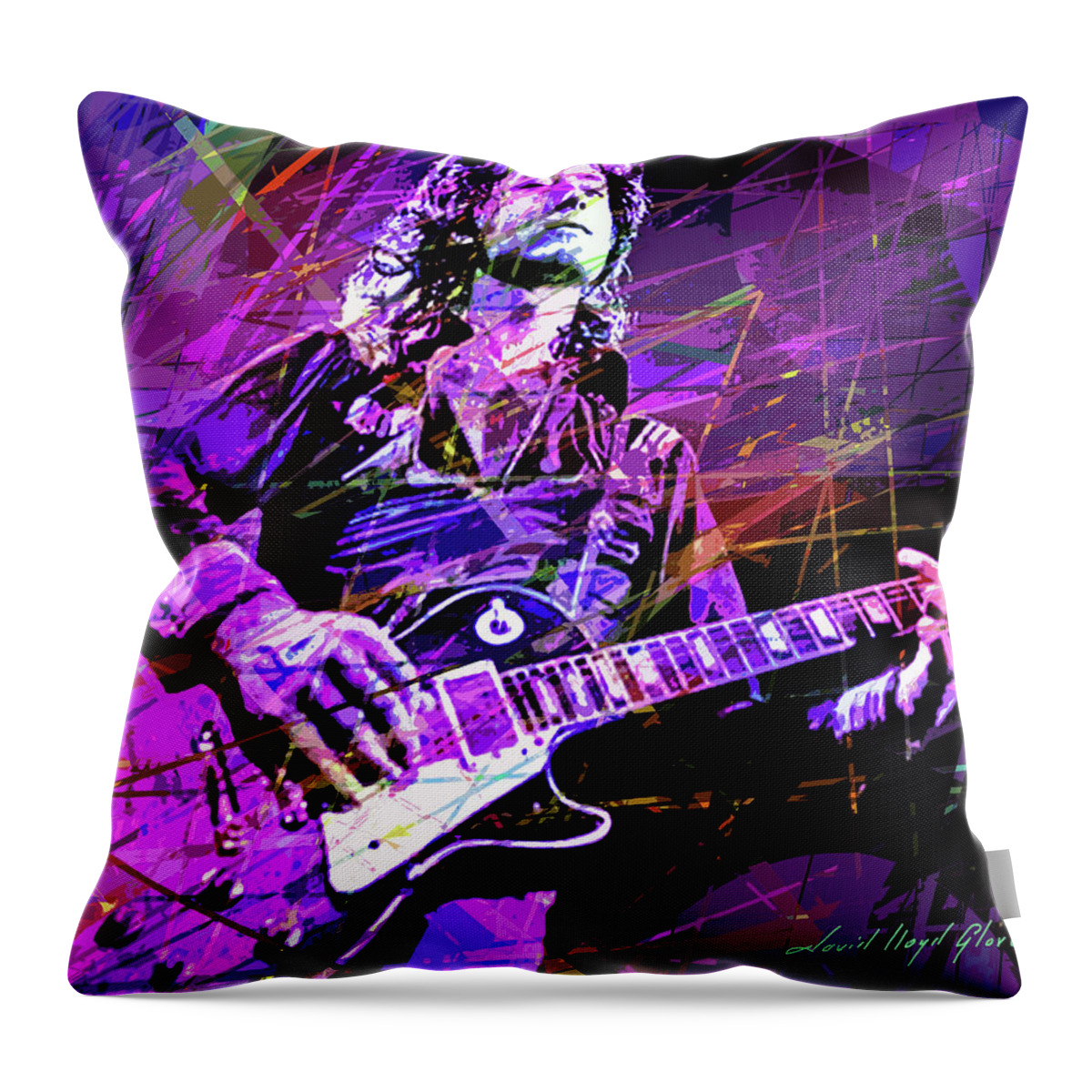 Jimmy Page Throw Pillow featuring the painting Jimmy Page Solos by David Lloyd Glover