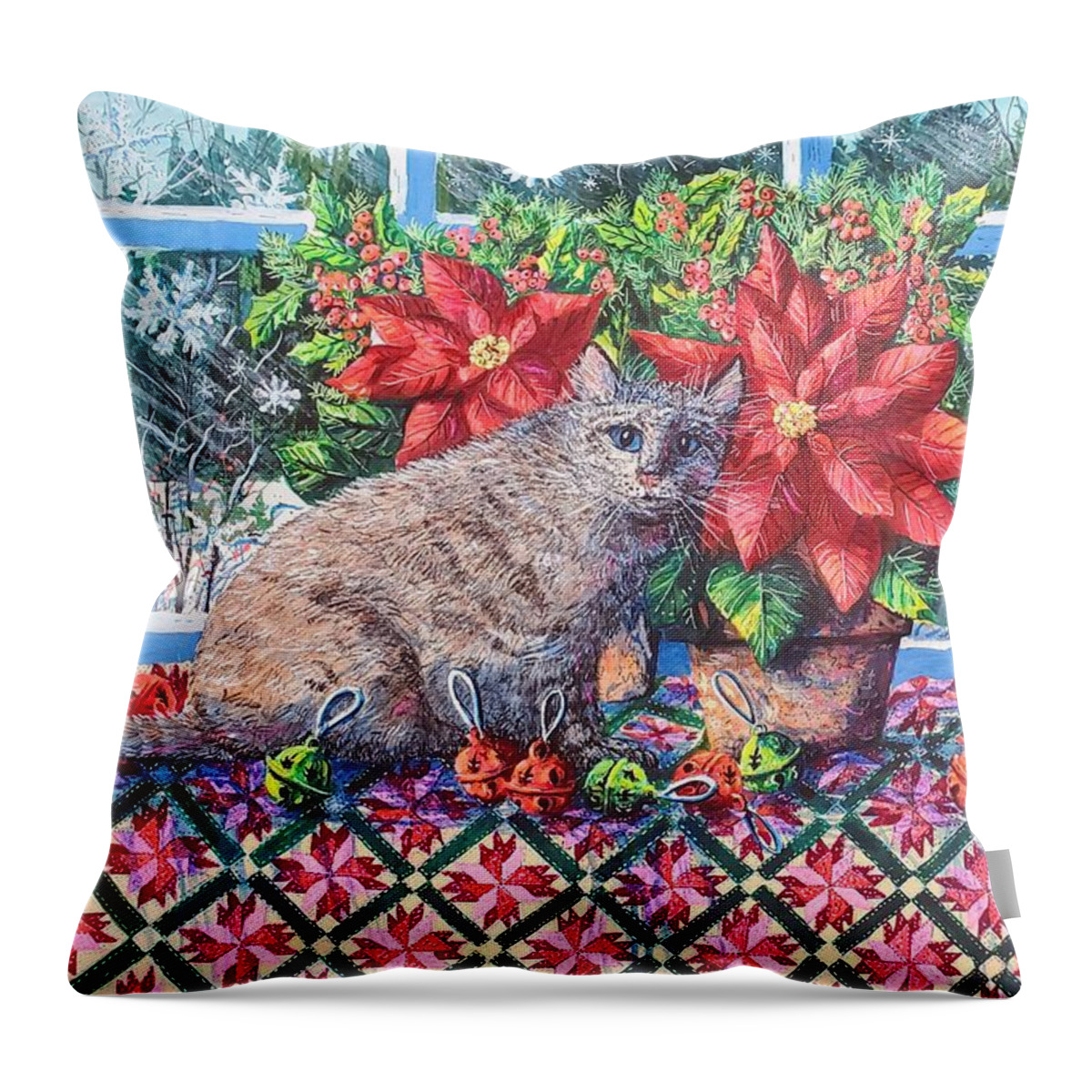 Quilt Throw Pillow featuring the painting Jingle Bells by Diane Phalen