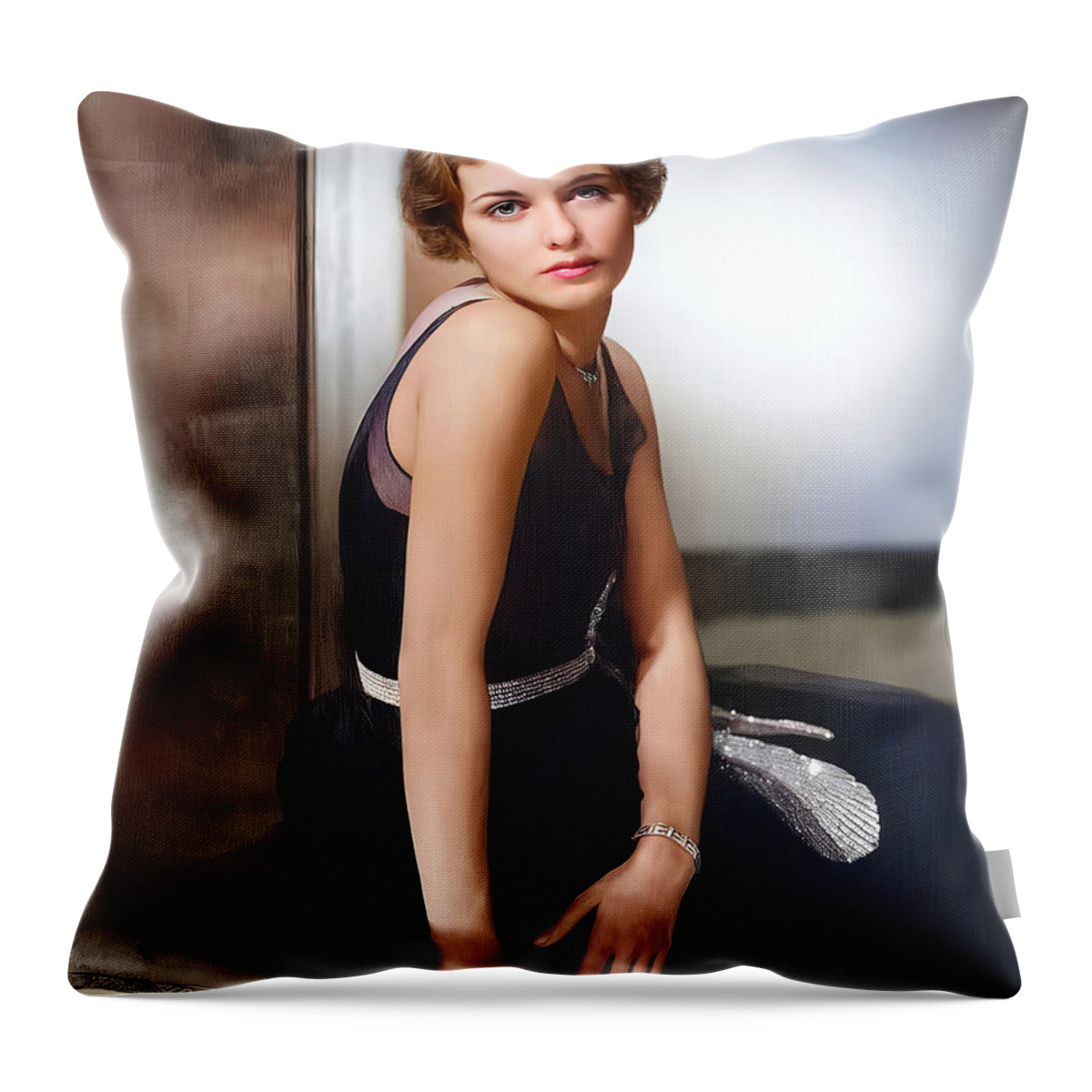 Joan Bennett Throw Pillow featuring the digital art Joan Bennett Portrait 3 by Chuck Staley