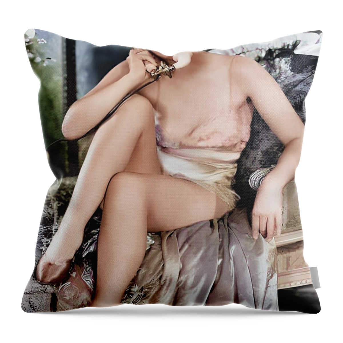 Joan Blondell Throw Pillow featuring the digital art Joan Blondell on Phone 2 by Chuck Staley