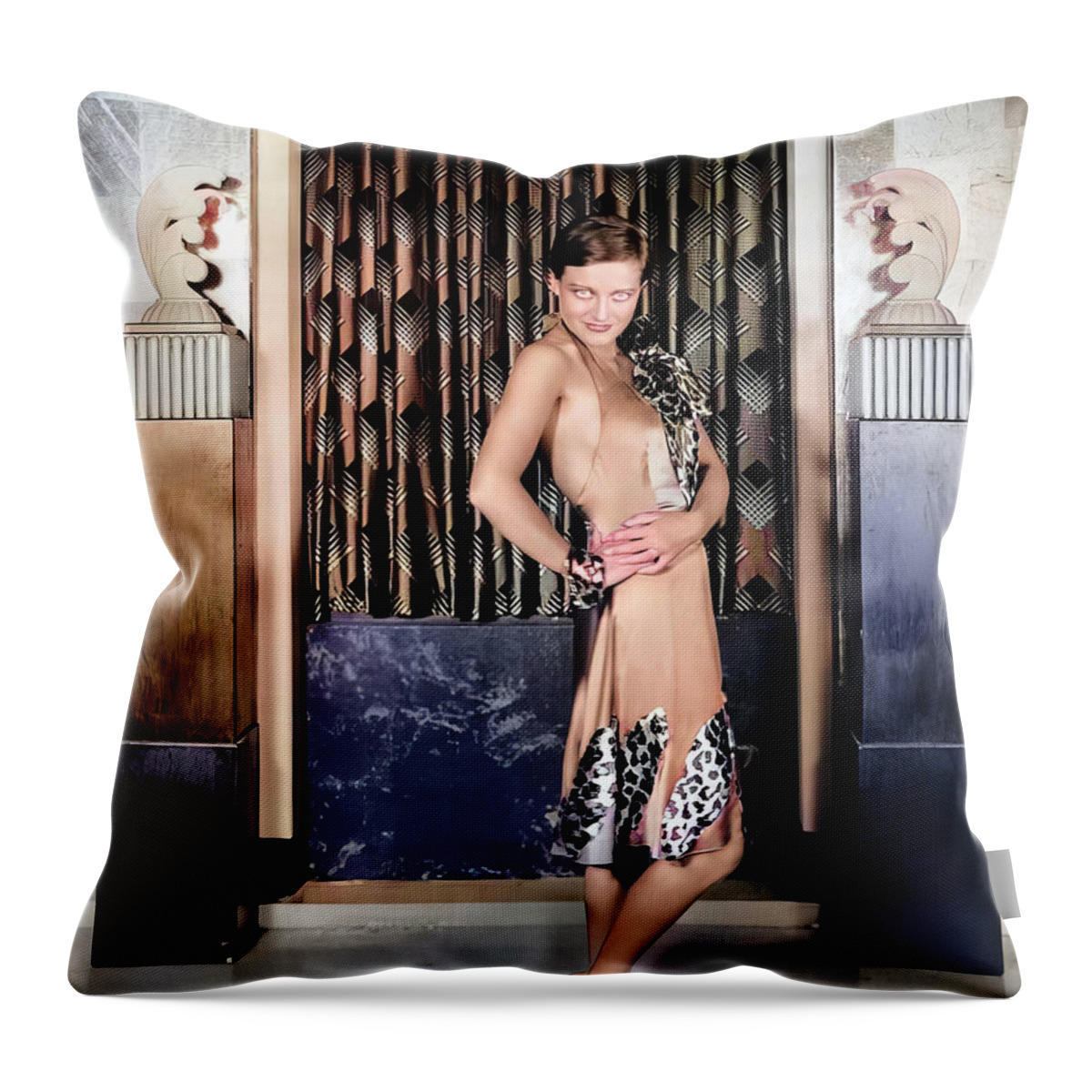 Joan Crawford Throw Pillow featuring the digital art Joan Crawford - The Flapper by Chuck Staley