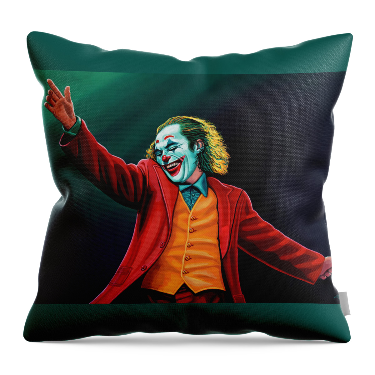 Joaquin Phoenix Throw Pillow featuring the painting Joaquin in Joker Painting by Paul Meijering