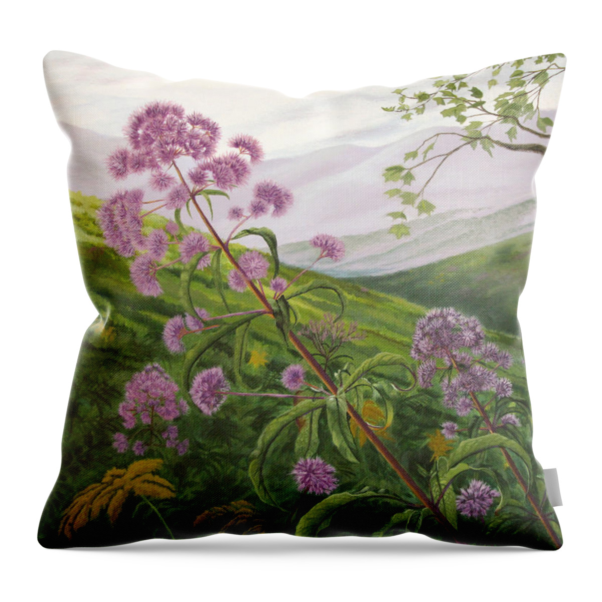 Flower Throw Pillow featuring the painting Joe Pye Weed by Adrienne Dye