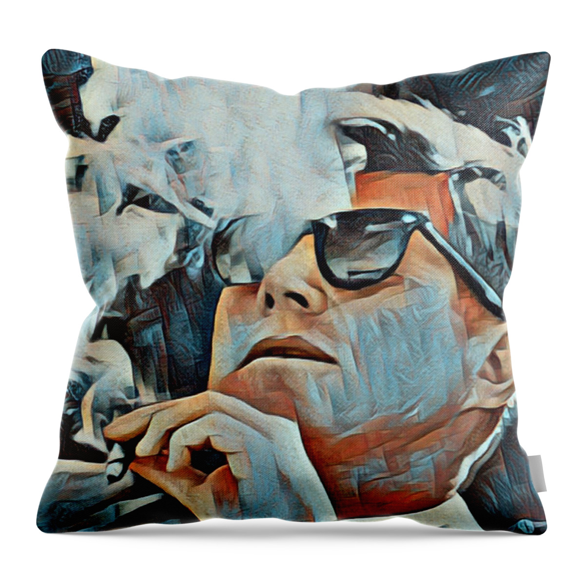 President Throw Pillow featuring the painting John F Kennedy Cigar and Sunglasses Painting 3 by Tony Rubino
