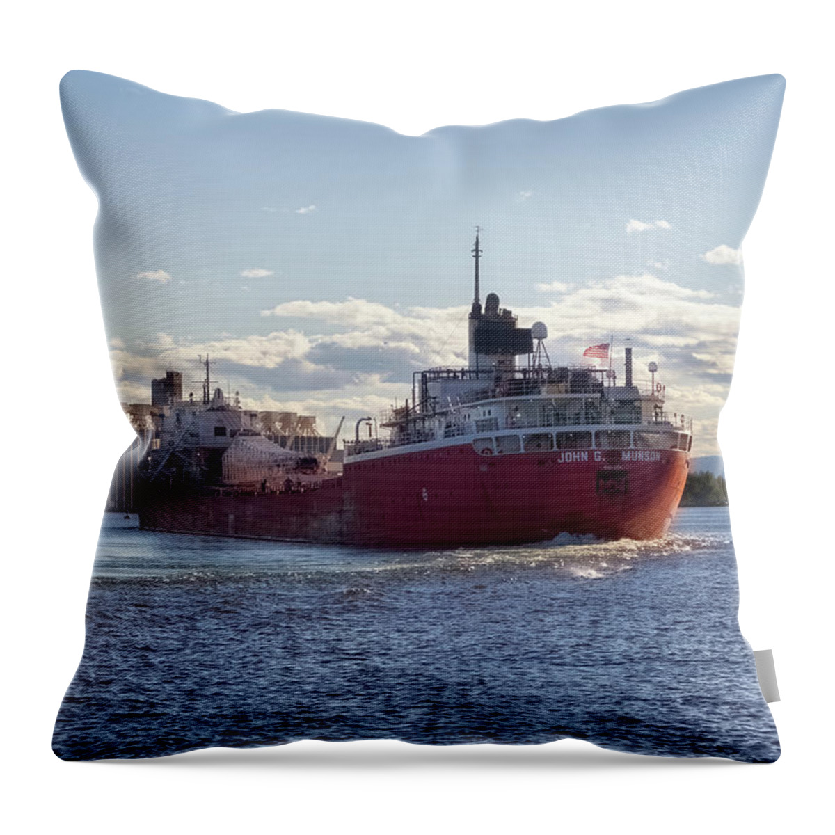 John G Munson Throw Pillow featuring the photograph John G Munson in the Duluth Harbor by Susan Rissi Tregoning