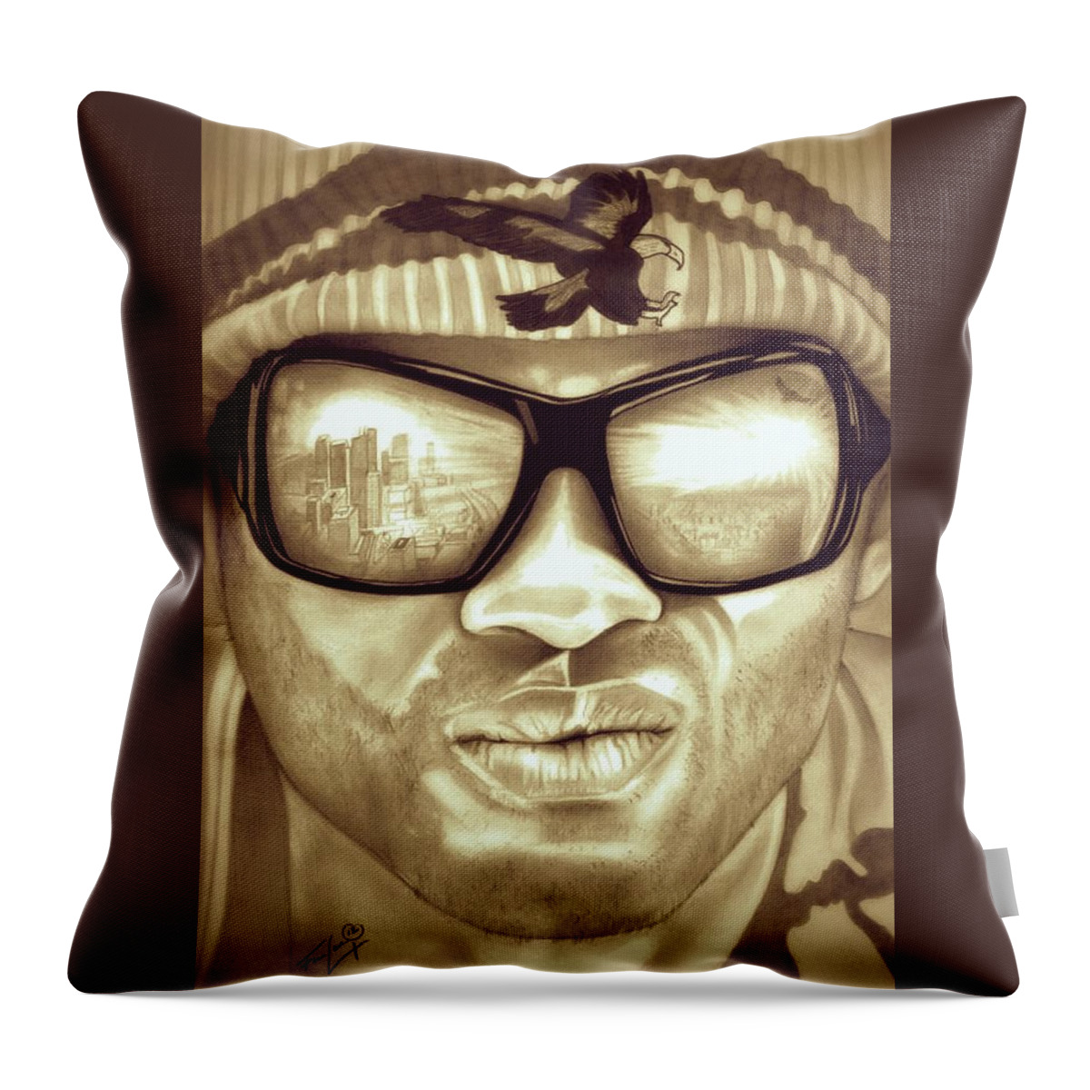 Will Smith Throw Pillow featuring the drawing John Hancock - Will Smith - Hancock Sepia Edition by Fred Larucci
