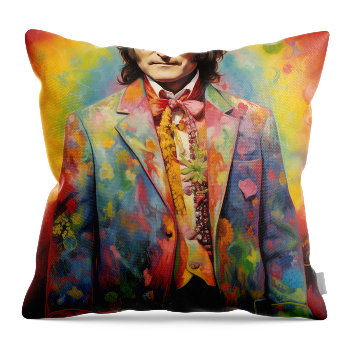 Flower Throw Pillow featuring the painting John Lennon Pop Art by My Head Cinema