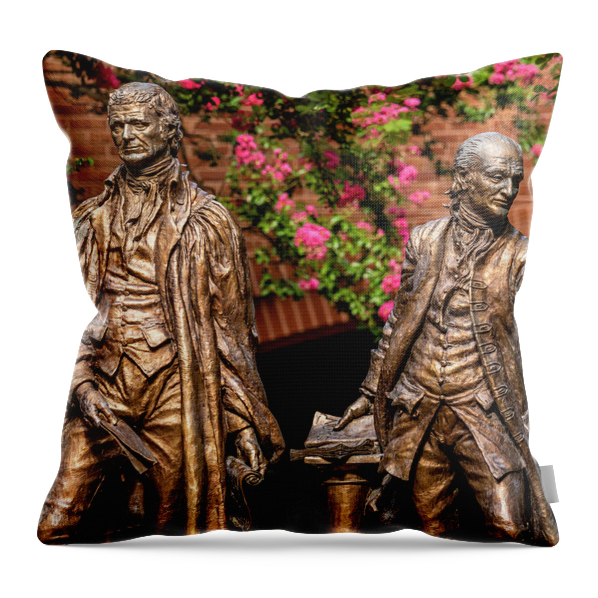 Statue Throw Pillow featuring the photograph John Marshall and George Wythe Statue by Rachel Morrison