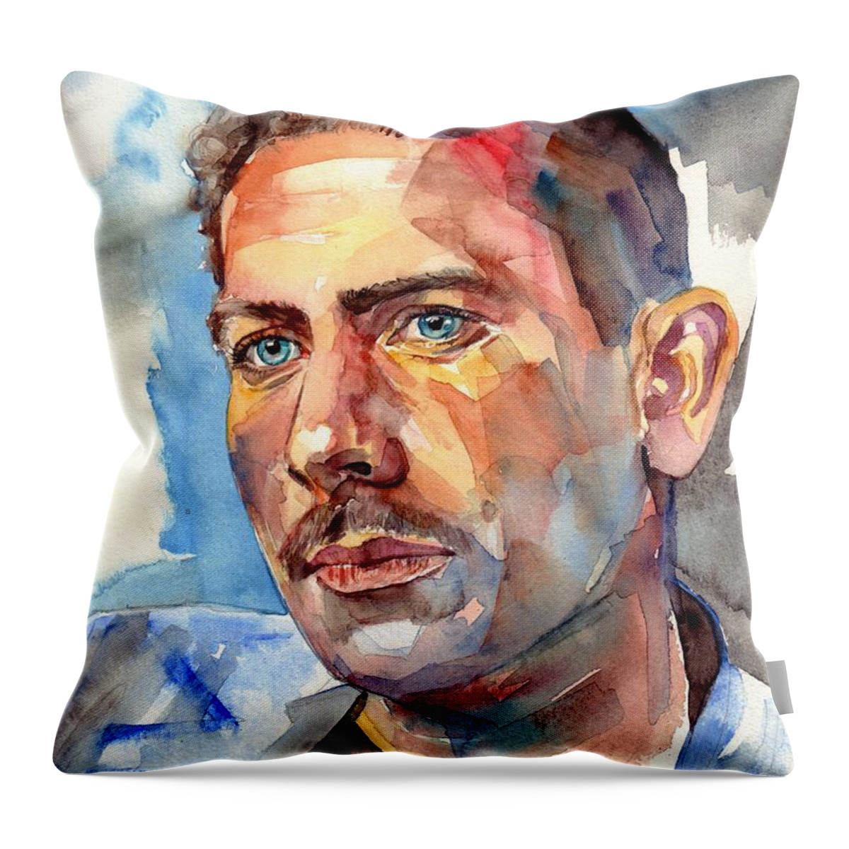 John Steinbeck Throw Pillow featuring the painting John Steinbeck Portrait by Suzann Sines
