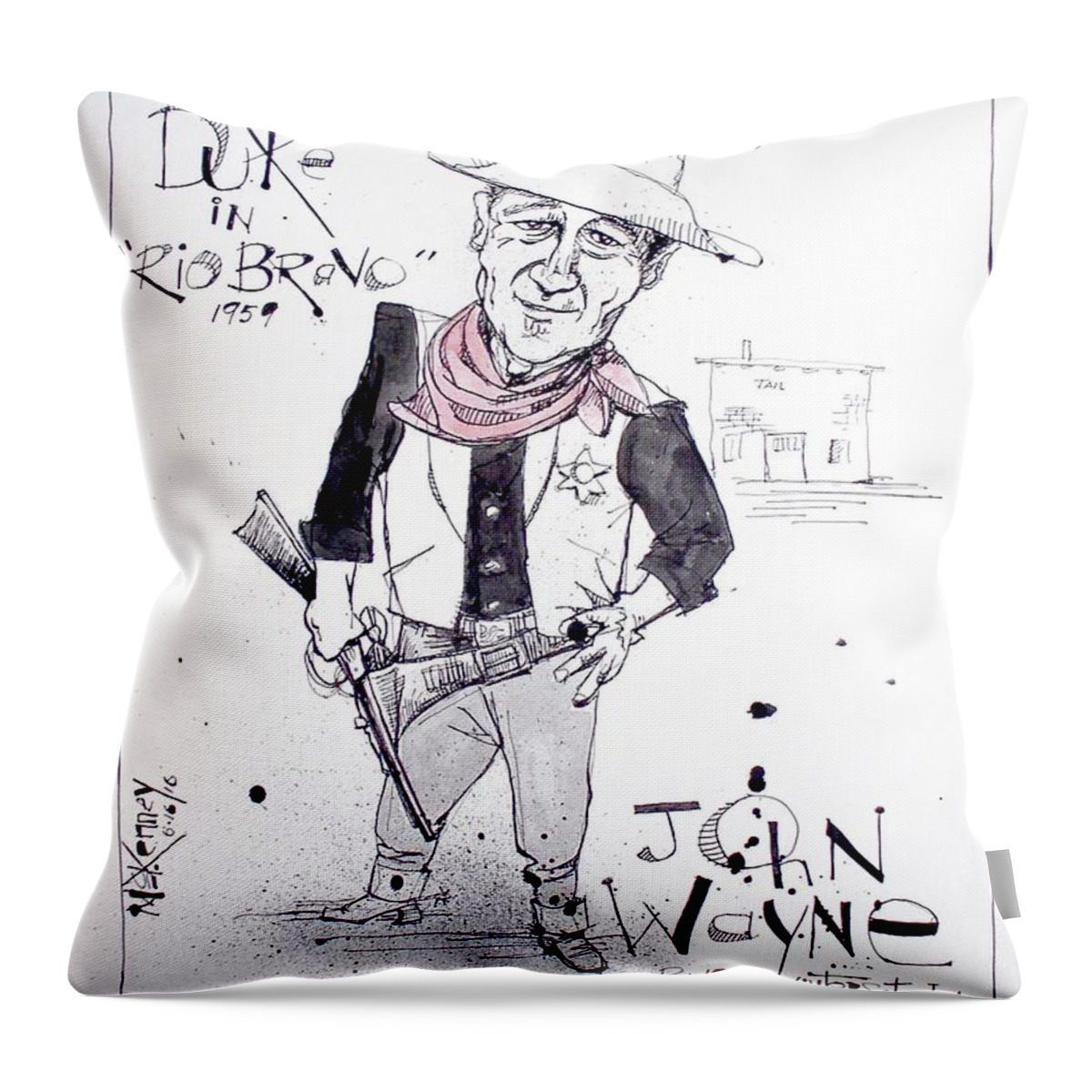  Throw Pillow featuring the drawing John Wayne by Phil Mckenney