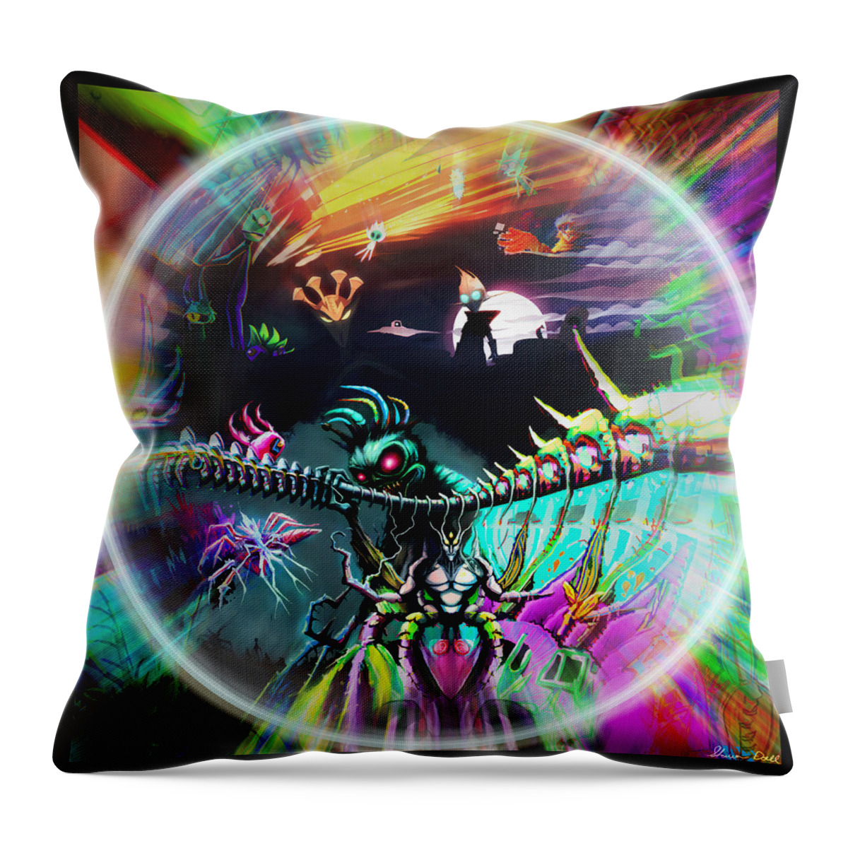 Monster Throw Pillow featuring the mixed media Johnny the Homicidal Maniac/Zim Infusion - The Hunt by Shawn Dall