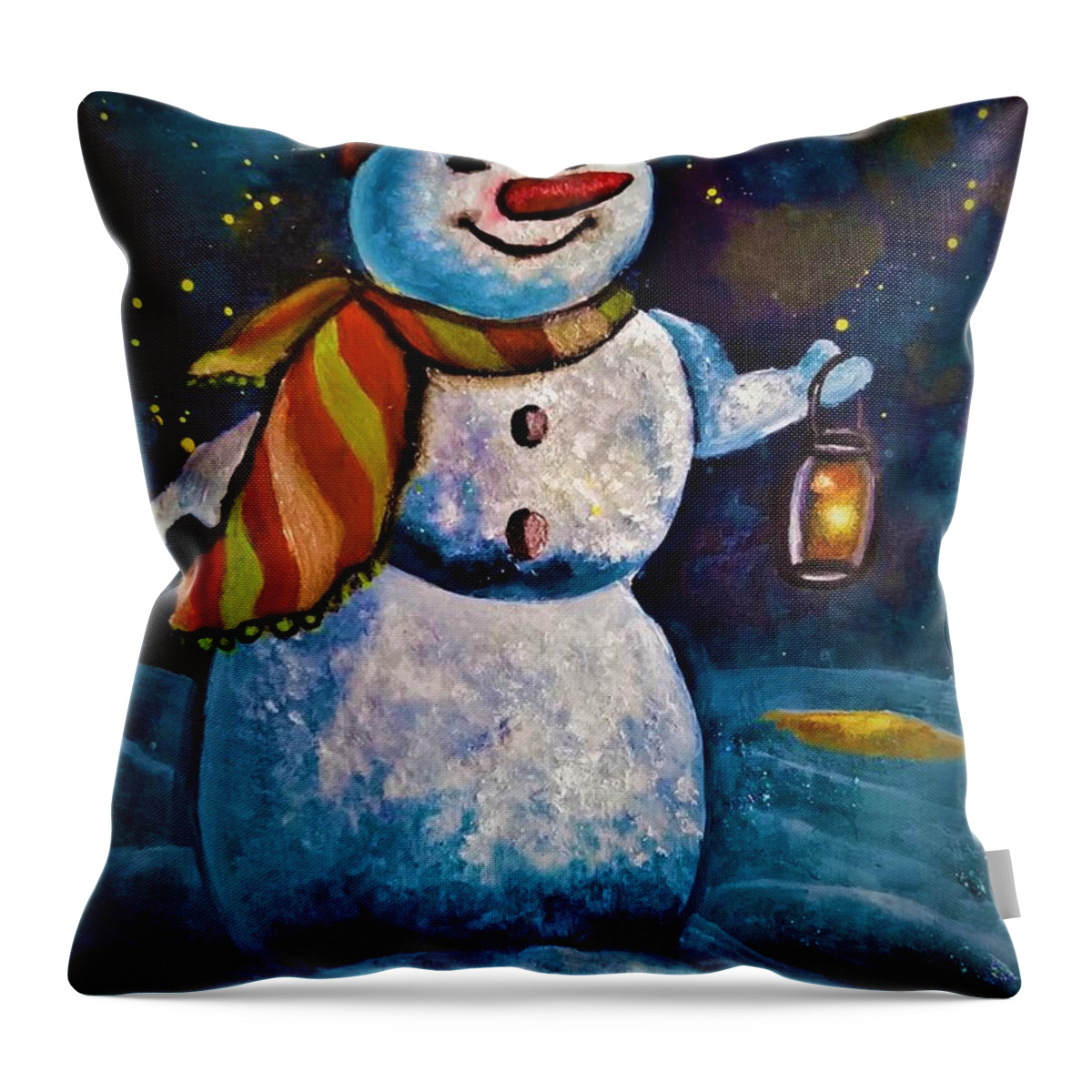 Snowman Throw Pillow featuring the painting Jolly snowman by Tara Krishna