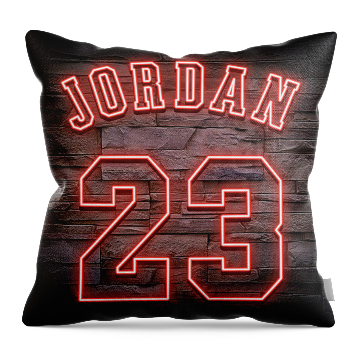Michael Jordan Throw Pillow featuring the photograph Jordan Neon On Brick by Ricky Barnard