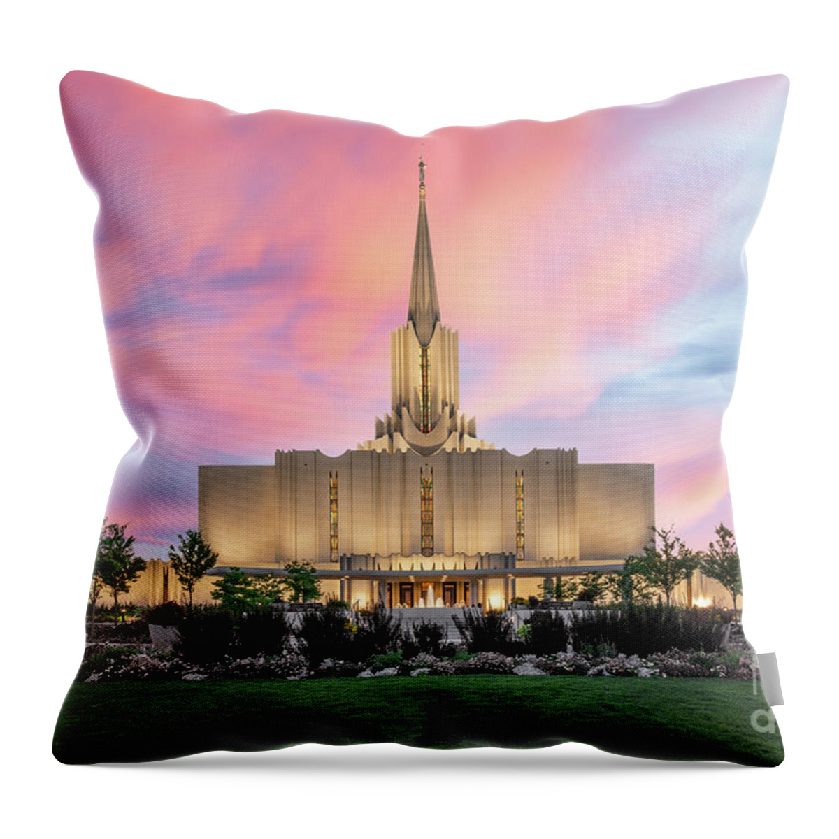 Jordan Throw Pillow featuring the photograph Jordan River Temple - Summer Sunset by Bret Barton