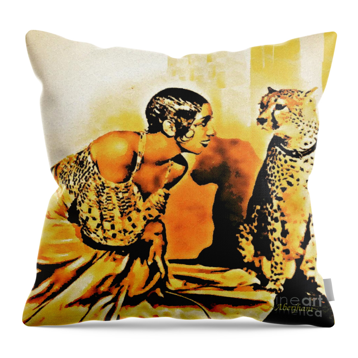 Josephine Baker’s Love Affair Throw Pillow featuring the digital art Josephine Baker and Chiquita the Cheetah Number 2 by Aberjhani