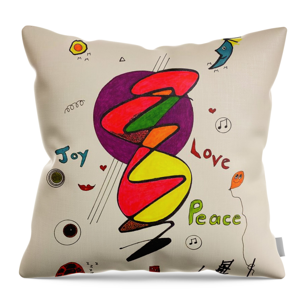  Throw Pillow featuring the mixed media Joy Love Peace 1114 by Lew Hagood