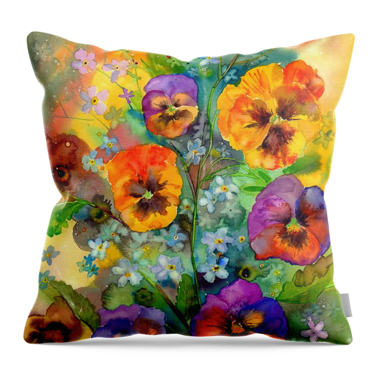 Pansies Throw Pillow featuring the painting Joyous Pansies by Suzann Sines