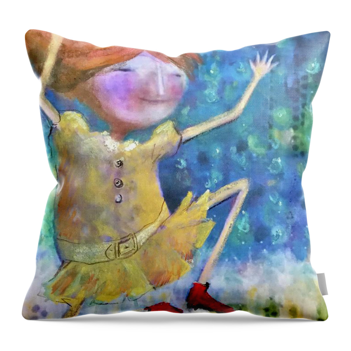 Girl Throw Pillow featuring the mixed media Jump for Joy II by Eleatta Diver