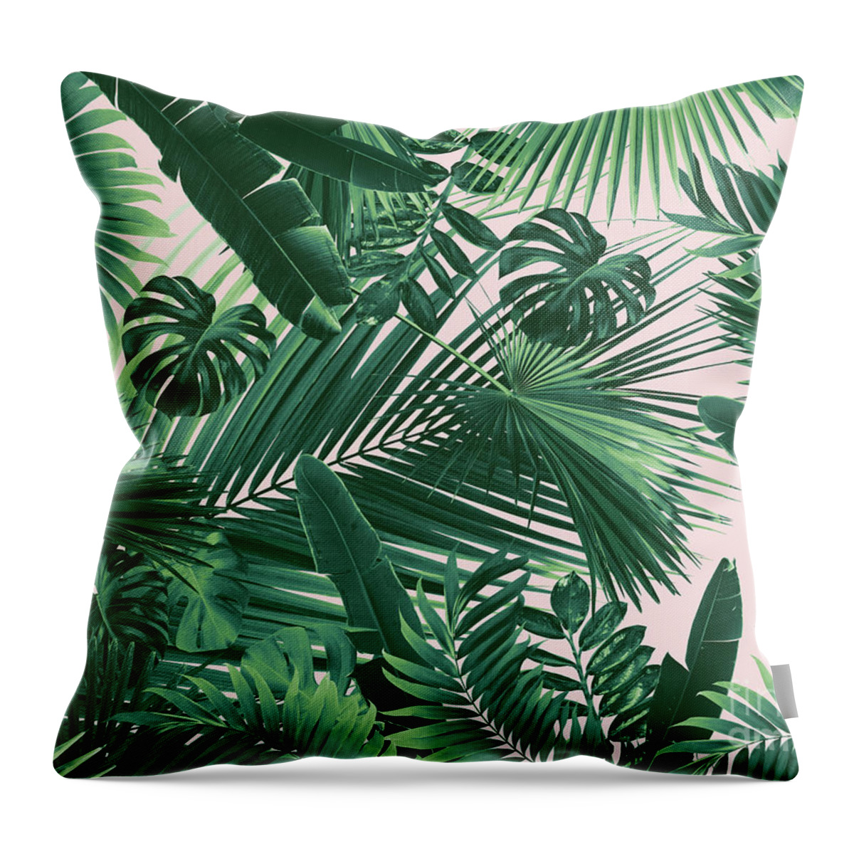 Color Throw Pillow featuring the mixed media Jungle Leaves Siesta #1 #tropical #decor #art by Anitas and Bellas Art