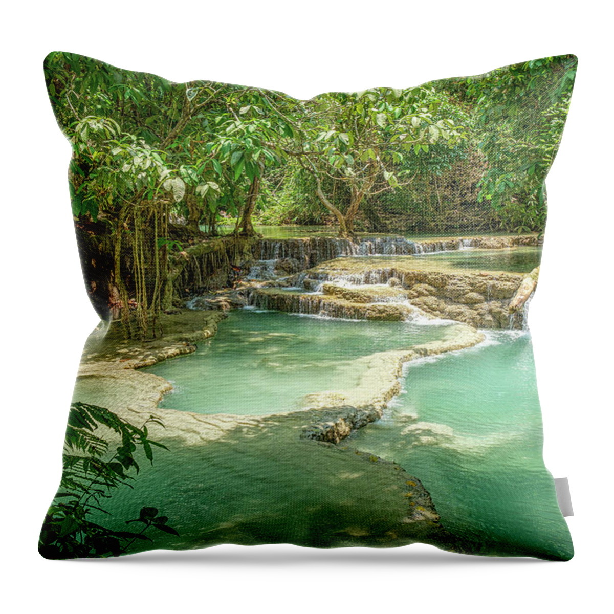 Laos Photography Throw Pillow featuring the photograph Kuang Si by Marla Brown