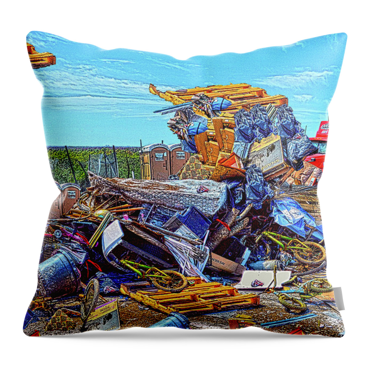 Junk Throw Pillow featuring the digital art Junkyard as Art? by Debra Kewley