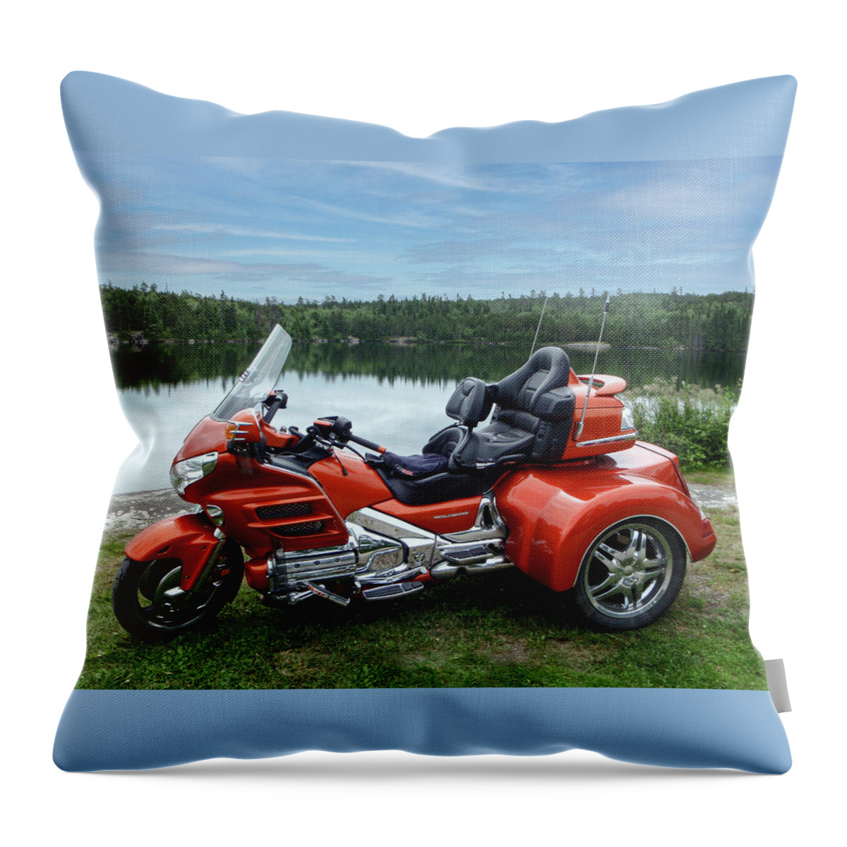 Motorcycle Throw Pillow featuring the photograph Jupiter Orange Goldwing Trike by Patti Deters