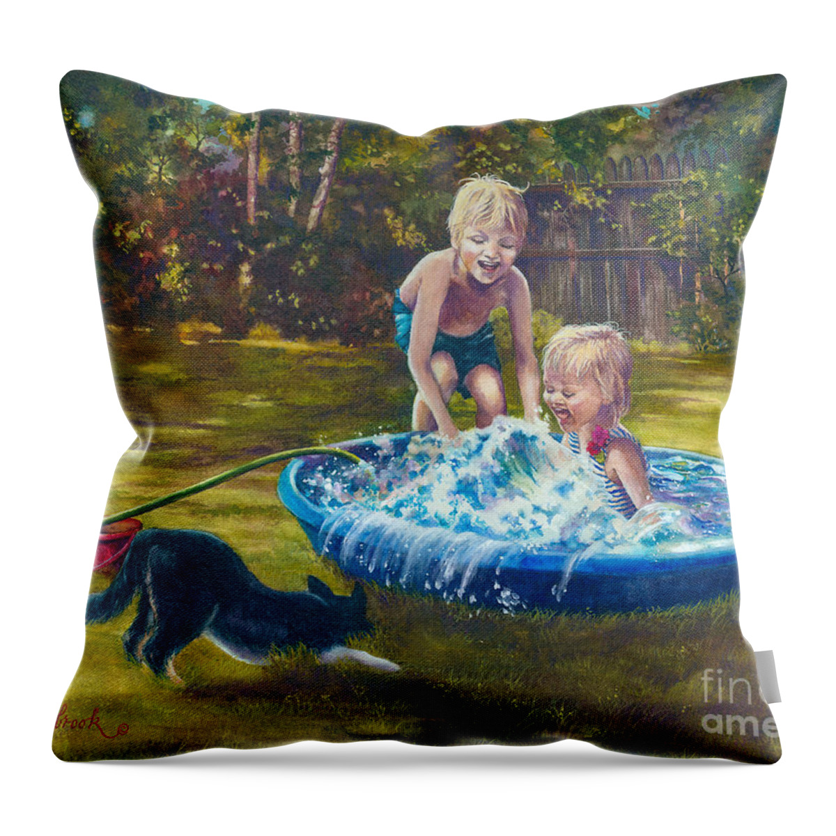 Swimming Throw Pillow featuring the painting Just Add Water by Jill Westbrook