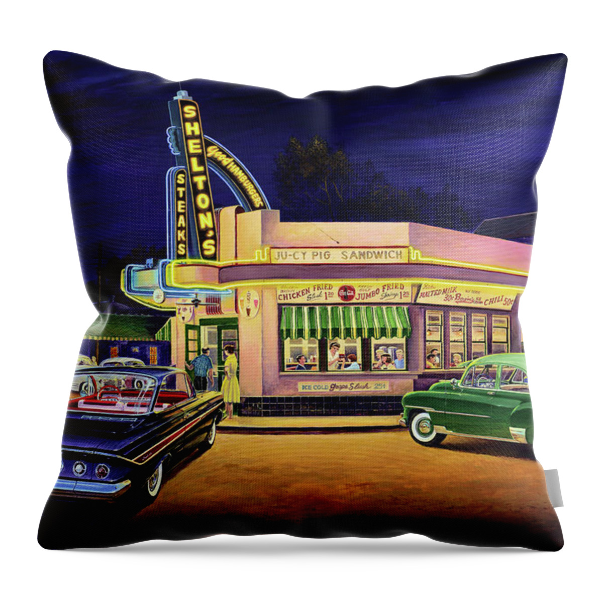 Shelton's Diner Throw Pillow featuring the painting Just Married by Randy Welborn