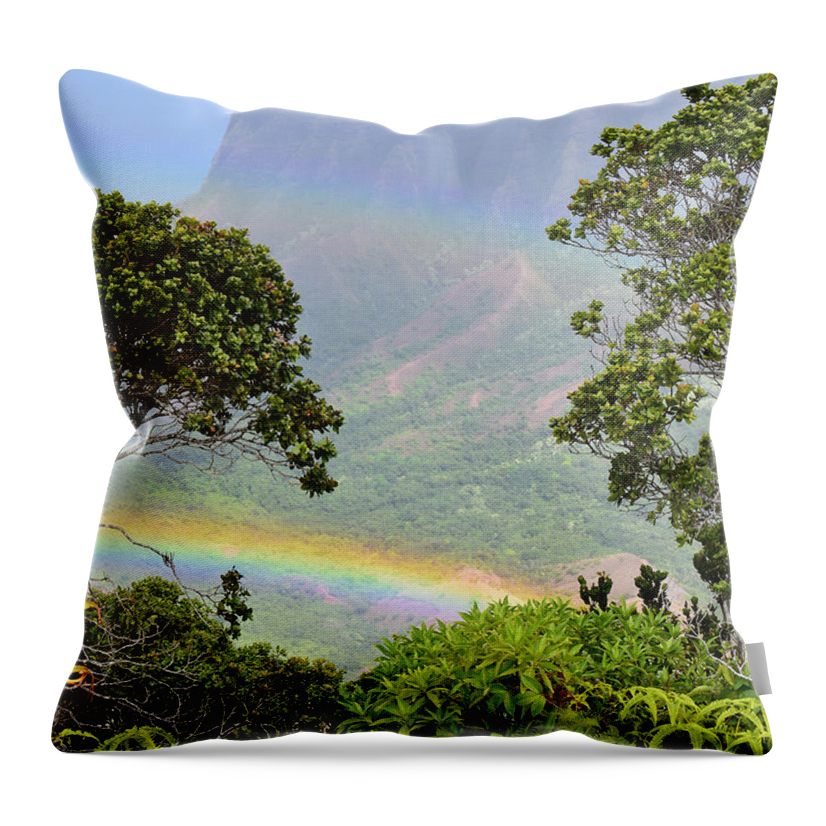 Gary Throw Pillow featuring the photograph Kalalau Lookout Rainbow by Gary F Richards