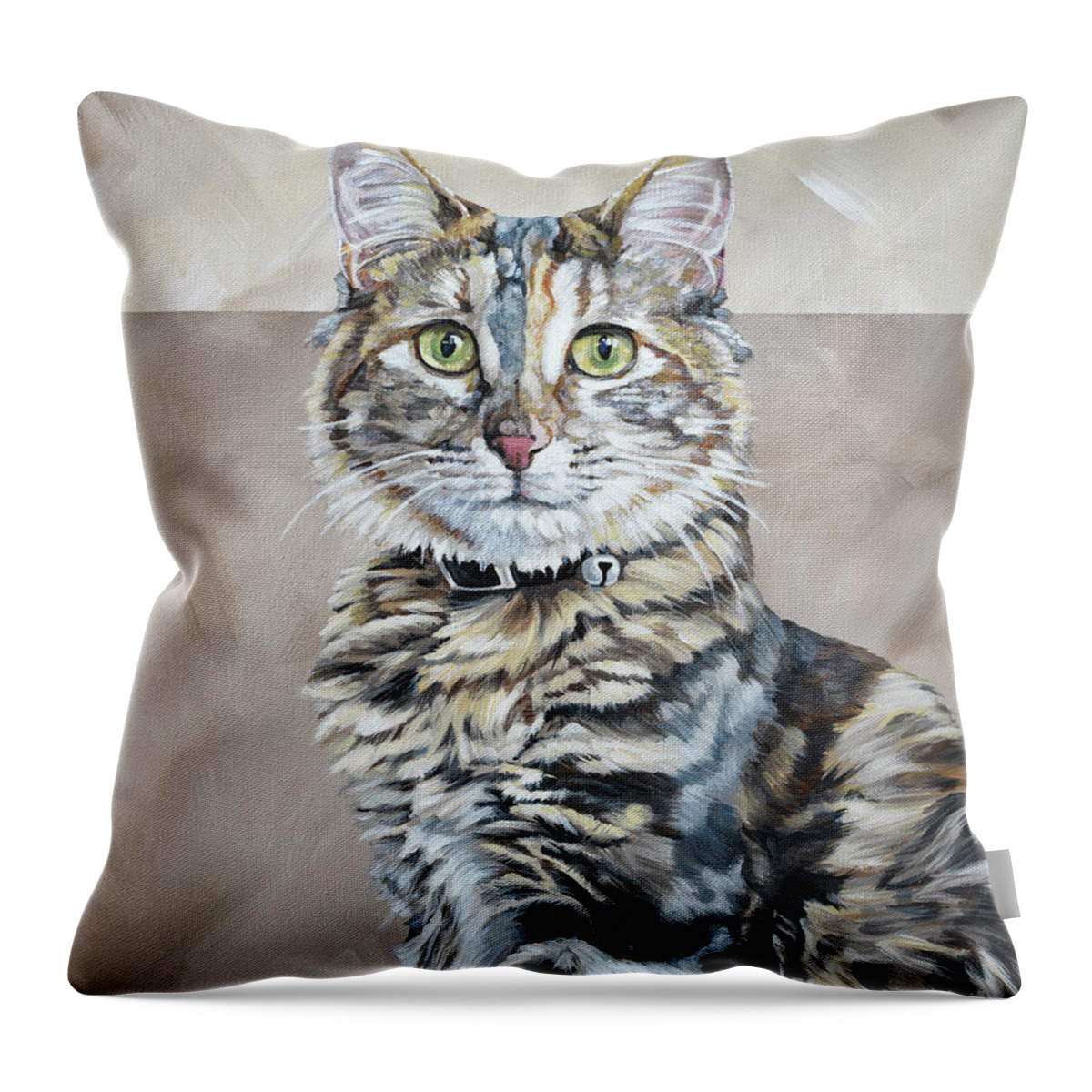 Cat Throw Pillow featuring the painting Kali Cat - Pet Portrait Painting by Annie Troe