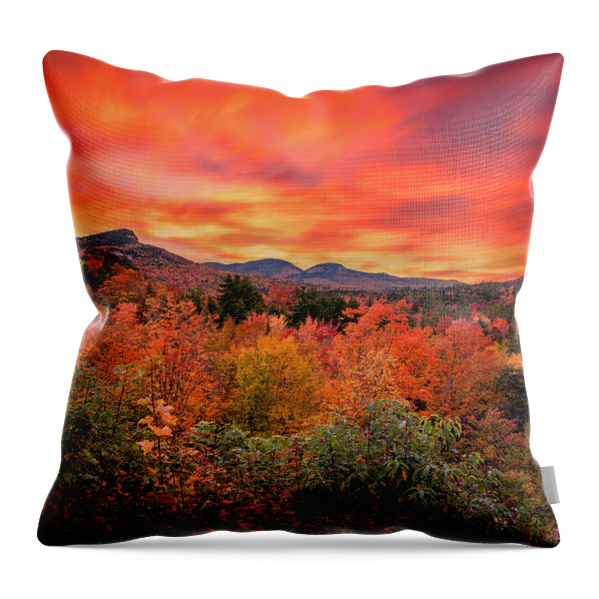 Vivid Autumn Landscape New Hampshire Throw Pillow featuring the photograph Kancamagus Autumn Sunset by Dan Sproul