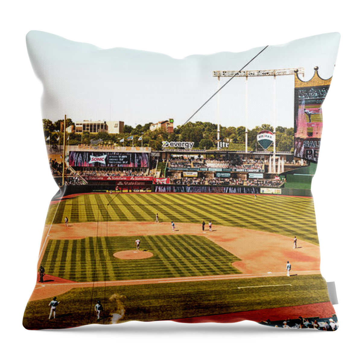 Kansas City Throw Pillow featuring the photograph Kansas City Home Run Panorama At The K by Gregory Ballos