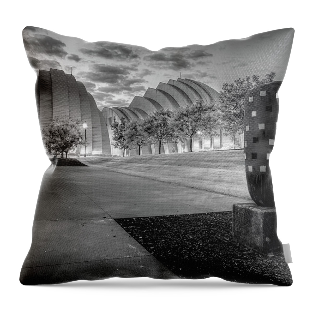 Kansas City Throw Pillow featuring the photograph Kansas City Kauffman Center in Infrared Monochrome by Gregory Ballos