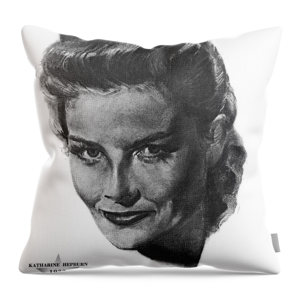 Katharine Hepburn Throw Pillow featuring the drawing Katharine Hepburn by Volpe by Movie World Posters