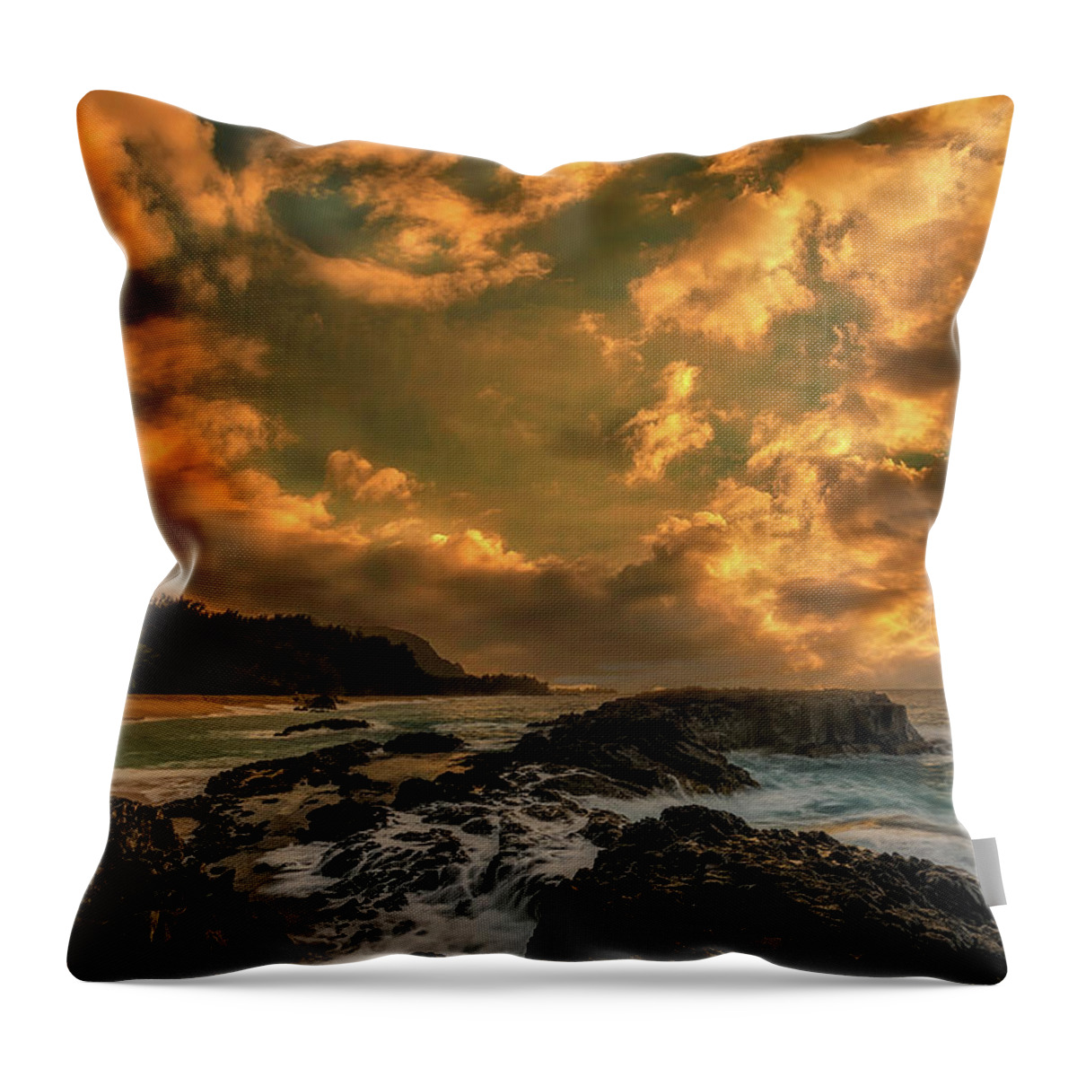 Art Throw Pillow featuring the photograph Kauai Yellow Sunset by Jon Glaser