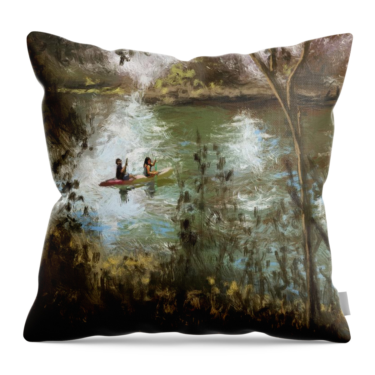 Kayak Throw Pillow featuring the painting Kayaking Three Sisters Springs by Larry Whitler