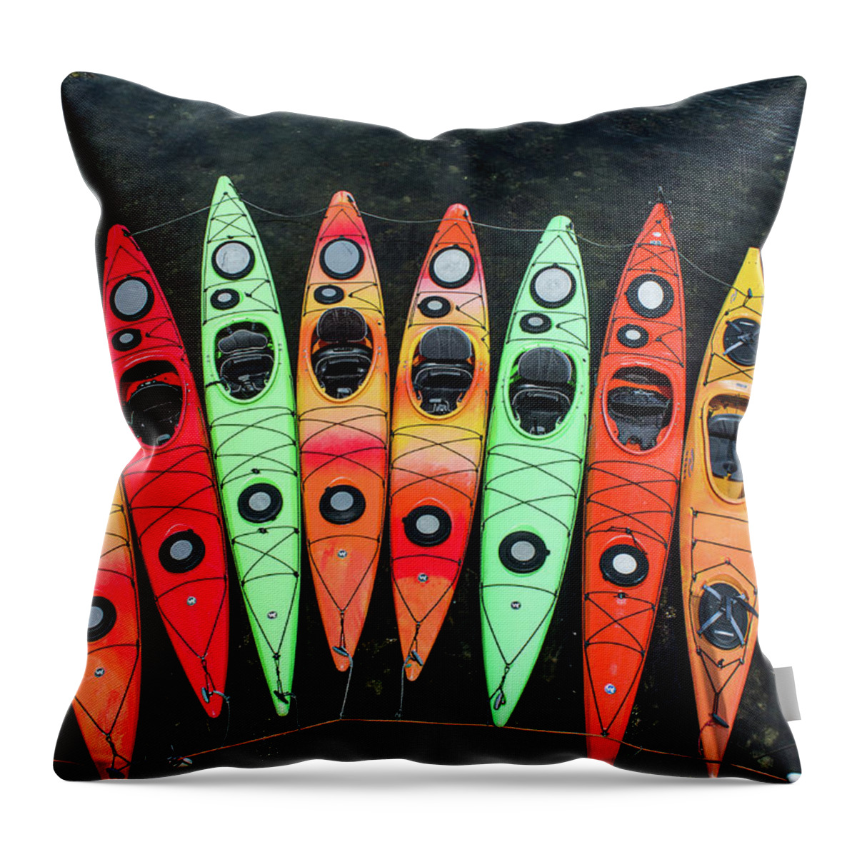 Kayaks Throw Pillow featuring the photograph Kayaks on Rockport Harbor MA by Michael Saunders