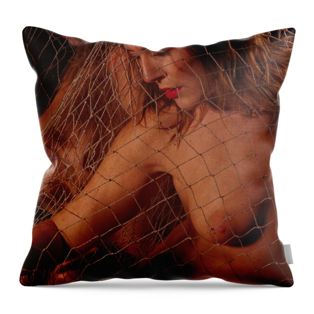 Nude Female Net Throw Pillow featuring the photograph Kebu0207 by Henry Butz