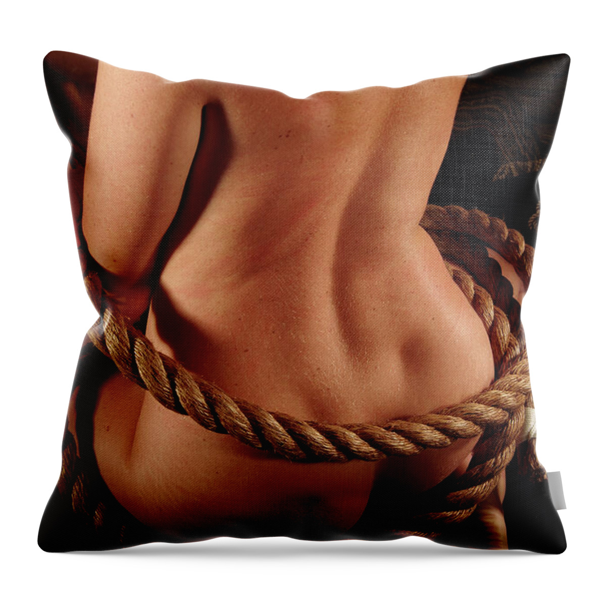 Nude Female Rope Throw Pillow featuring the photograph Kebu0930 by Henry Butz