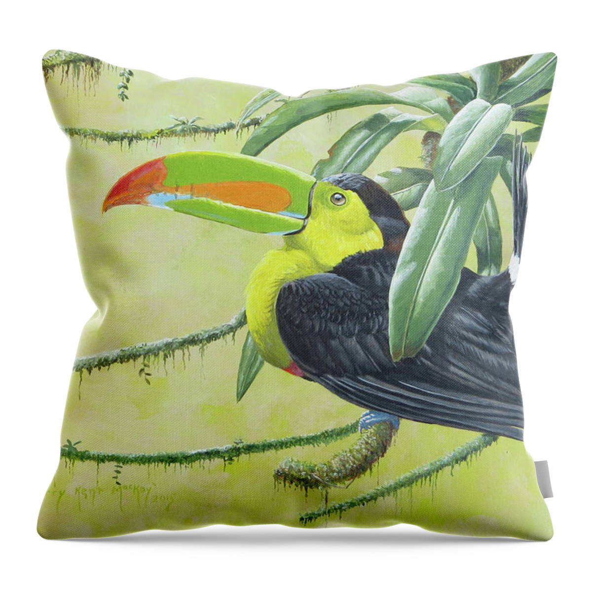 Keel-billed Toucan Throw Pillow featuring the painting Keel-billed Toucan by Barry Kent MacKay