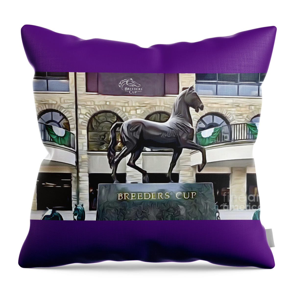 Keeneland Throw Pillow featuring the digital art Keeneland Breeders Cup Statue by CAC Graphics