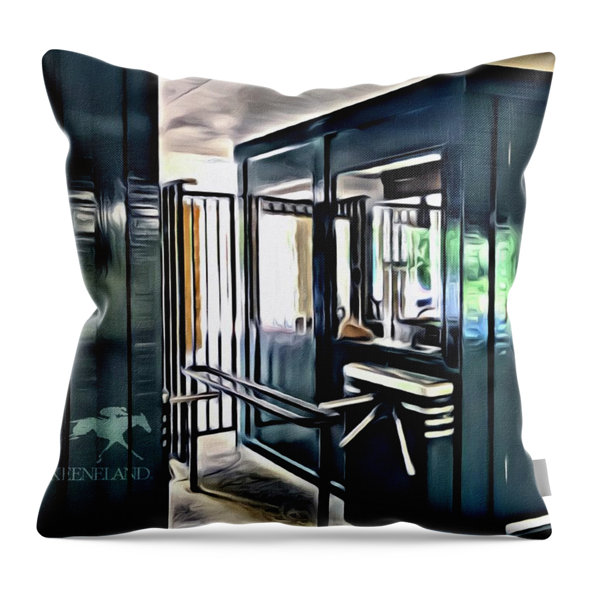 Keeneland Throw Pillow featuring the digital art Keeneland Turnstile by CAC Graphics