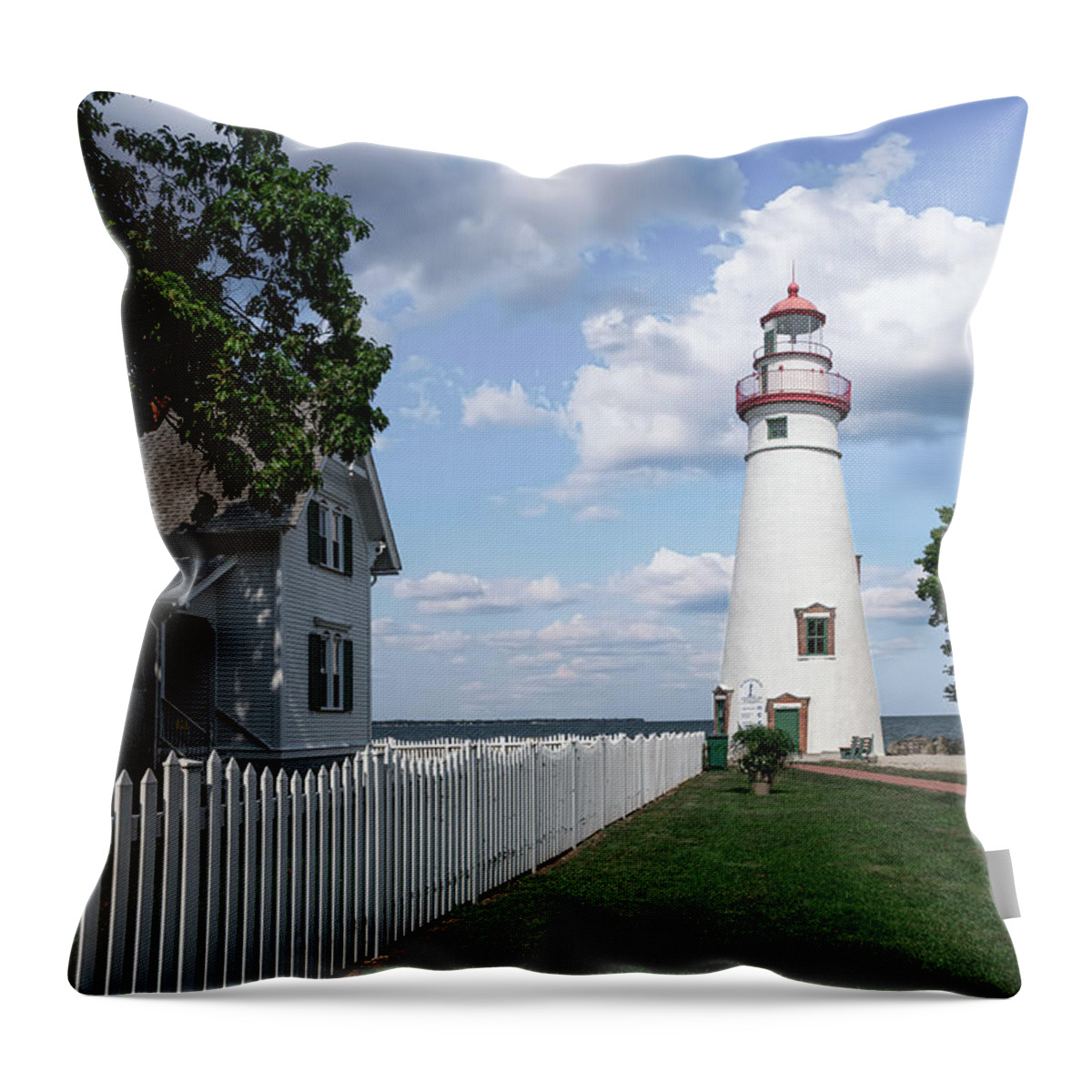 Keepers House Marblehead Lighthouse Throw Pillow featuring the photograph Keepers House At Marblehead Lighthouse by Dale Kincaid