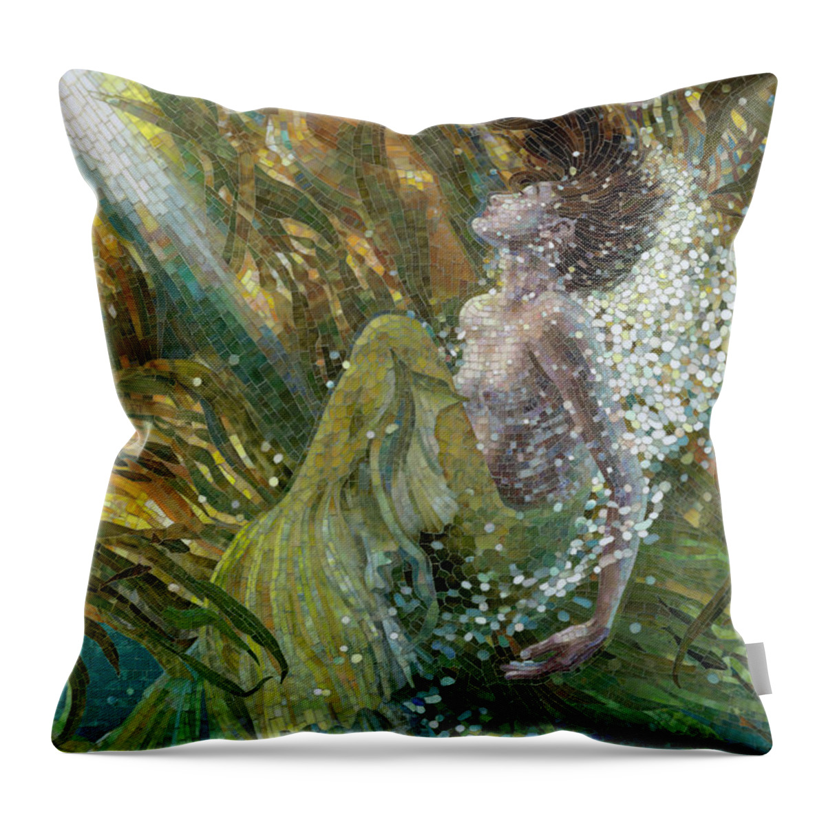Kelp Throw Pillow featuring the glass art Kelp Mermaid Vertical by Mia Tavonatti