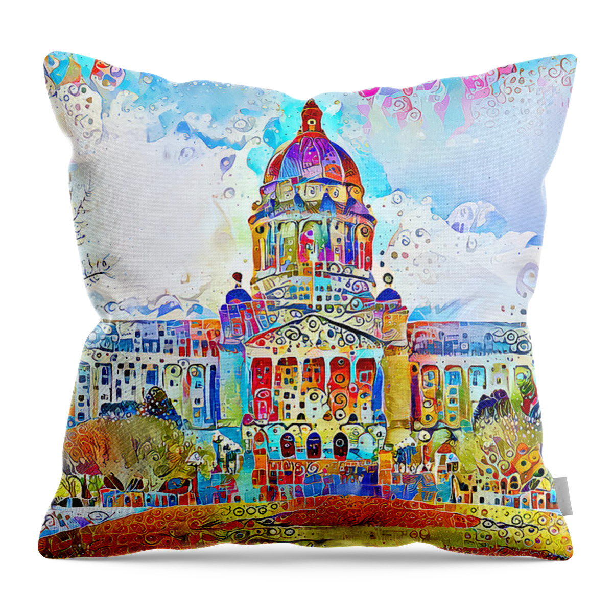 Wingsdomain Throw Pillow featuring the photograph Kentucky State Capitol in Contemporary Whimsical Motif 20210206 by Wingsdomain Art and Photography