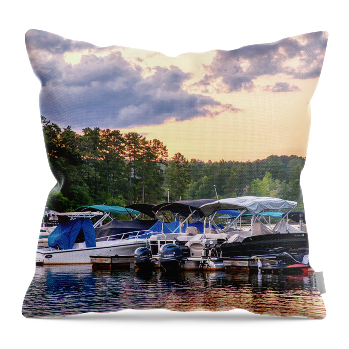 Sunset Throw Pillow featuring the photograph Keowee Key Sunset Marina by Amy Dundon