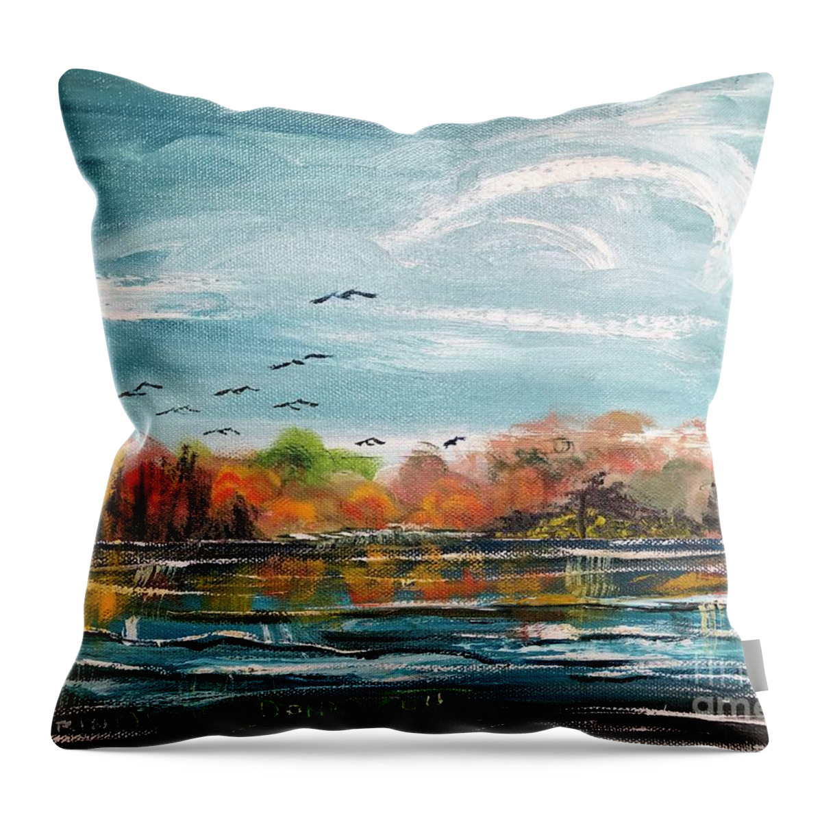 Mountain Throw Pillow featuring the painting Blue Ridge Mountain Lake -- Falling for You by Catherine Ludwig Donleycott